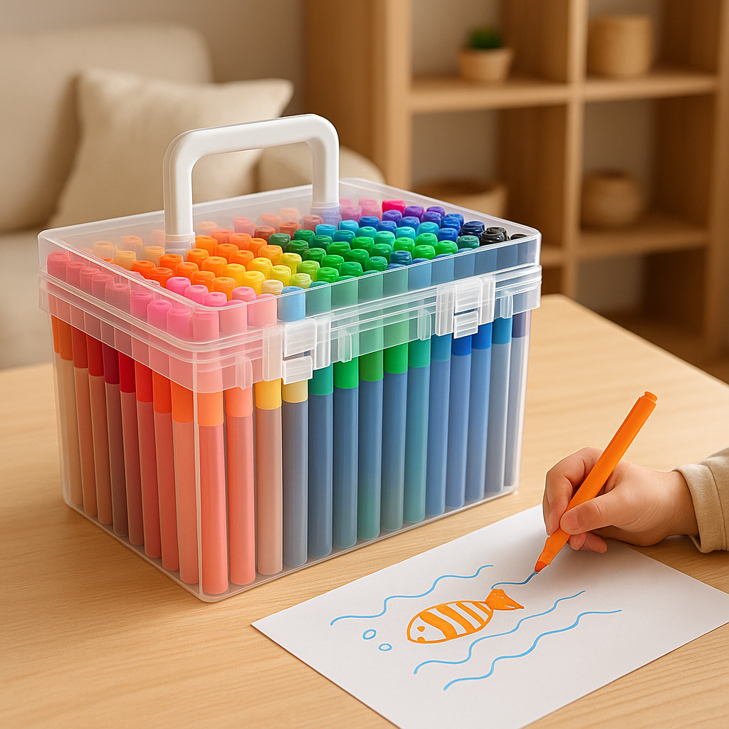 120 Piece Acrylic Marker Pen Art Set – Washable Kids Drawing Box