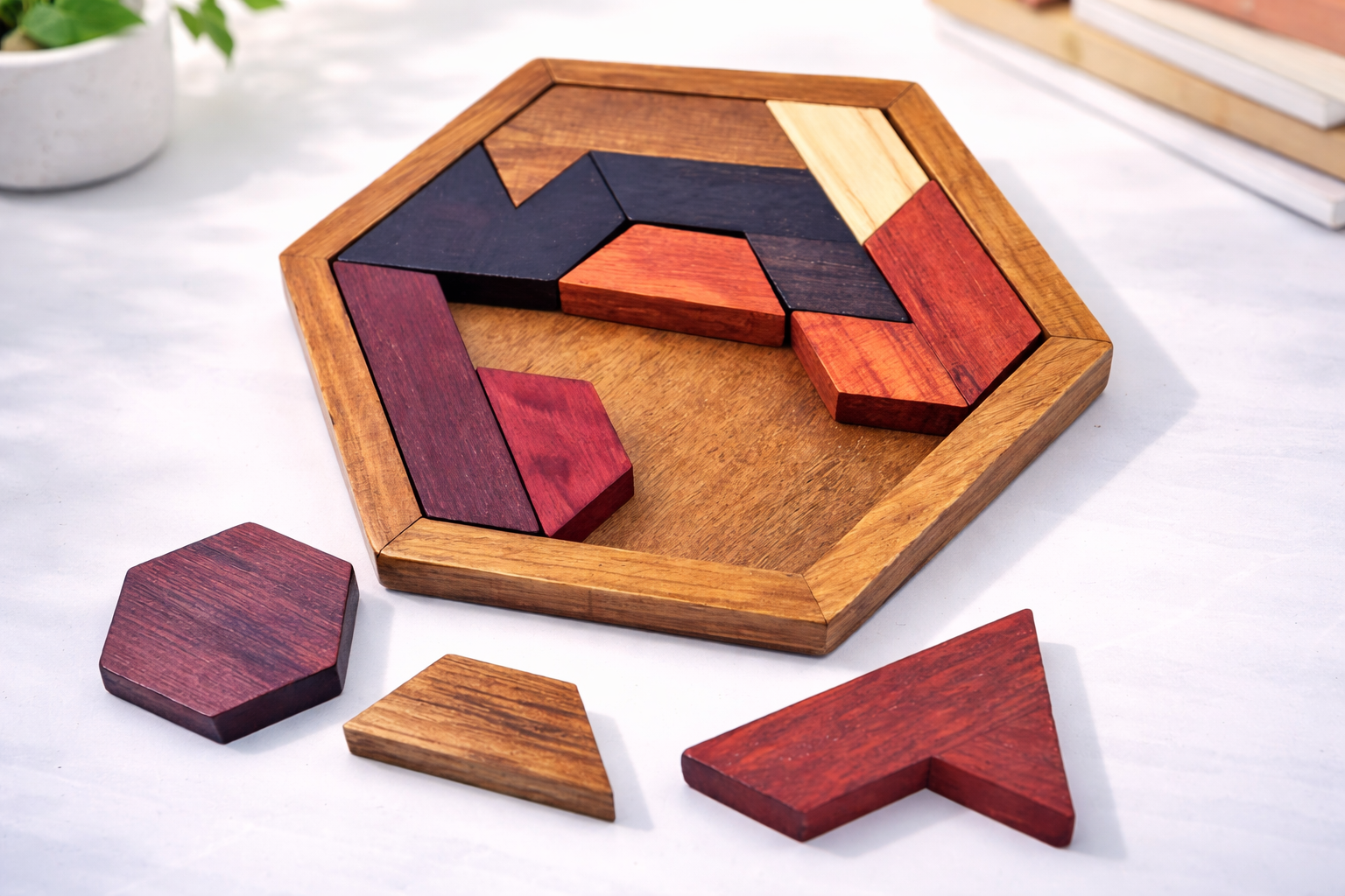 Wooden Shape Puzzle – Hexagon Logic & Problem Solving Toy