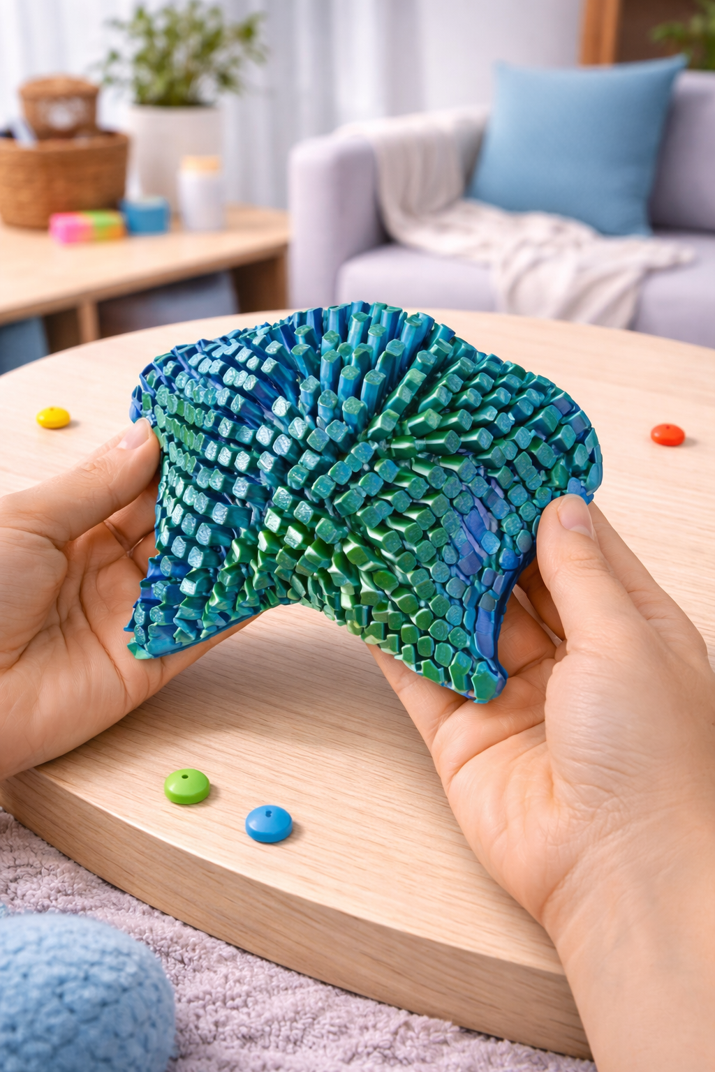 Color Changing 3D Printed Sensory Fidget Tile Blue Green Texture Toy